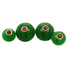 Berca Ruby 33.54Karat Hand Inlaid Green Jade Yellow Gold Cufflinks