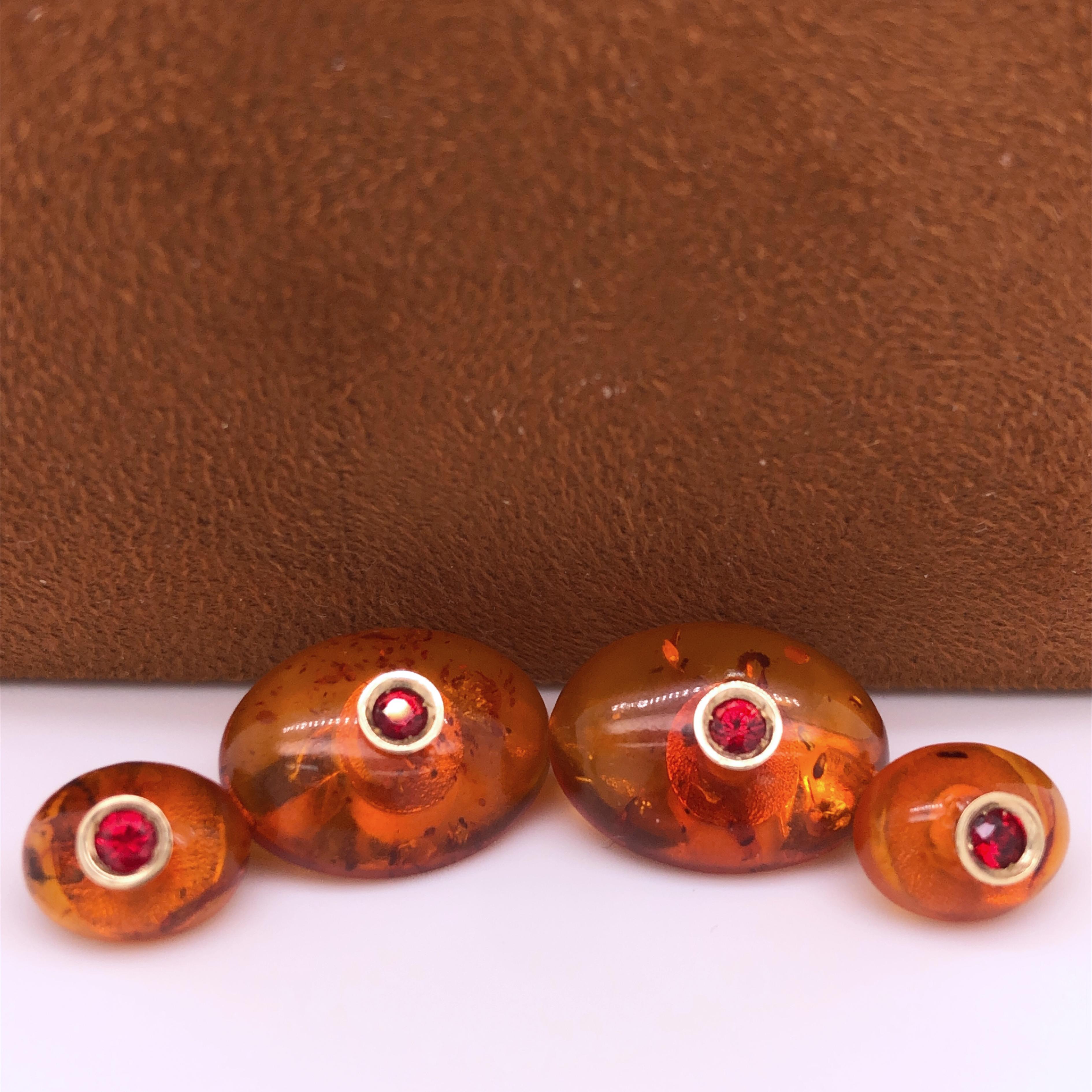 Contemporary Berca Ruby Hand Inlaid Amber Yellow Gold Cufflinks