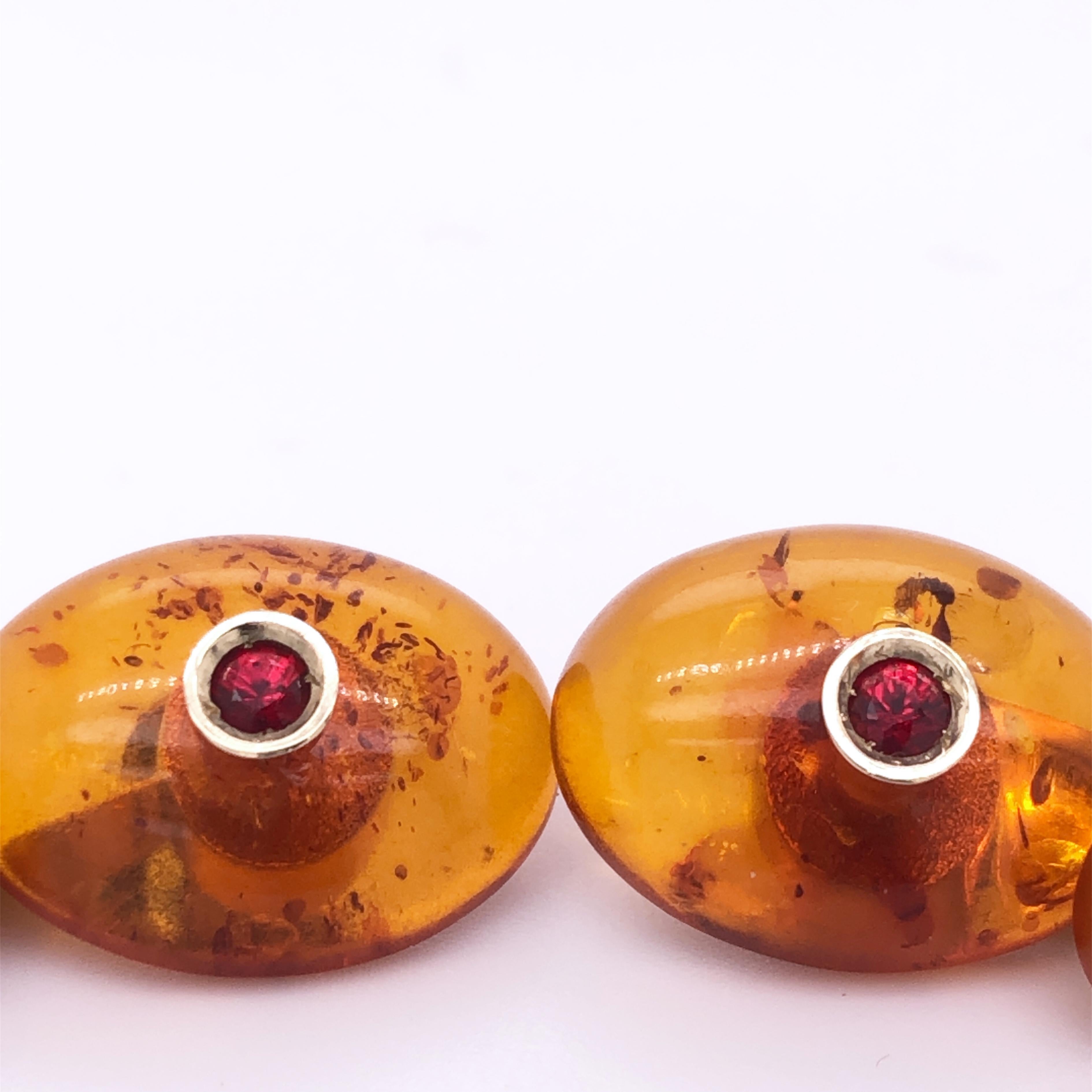 Brilliant Cut Berca Ruby Hand Inlaid Amber Yellow Gold Cufflinks