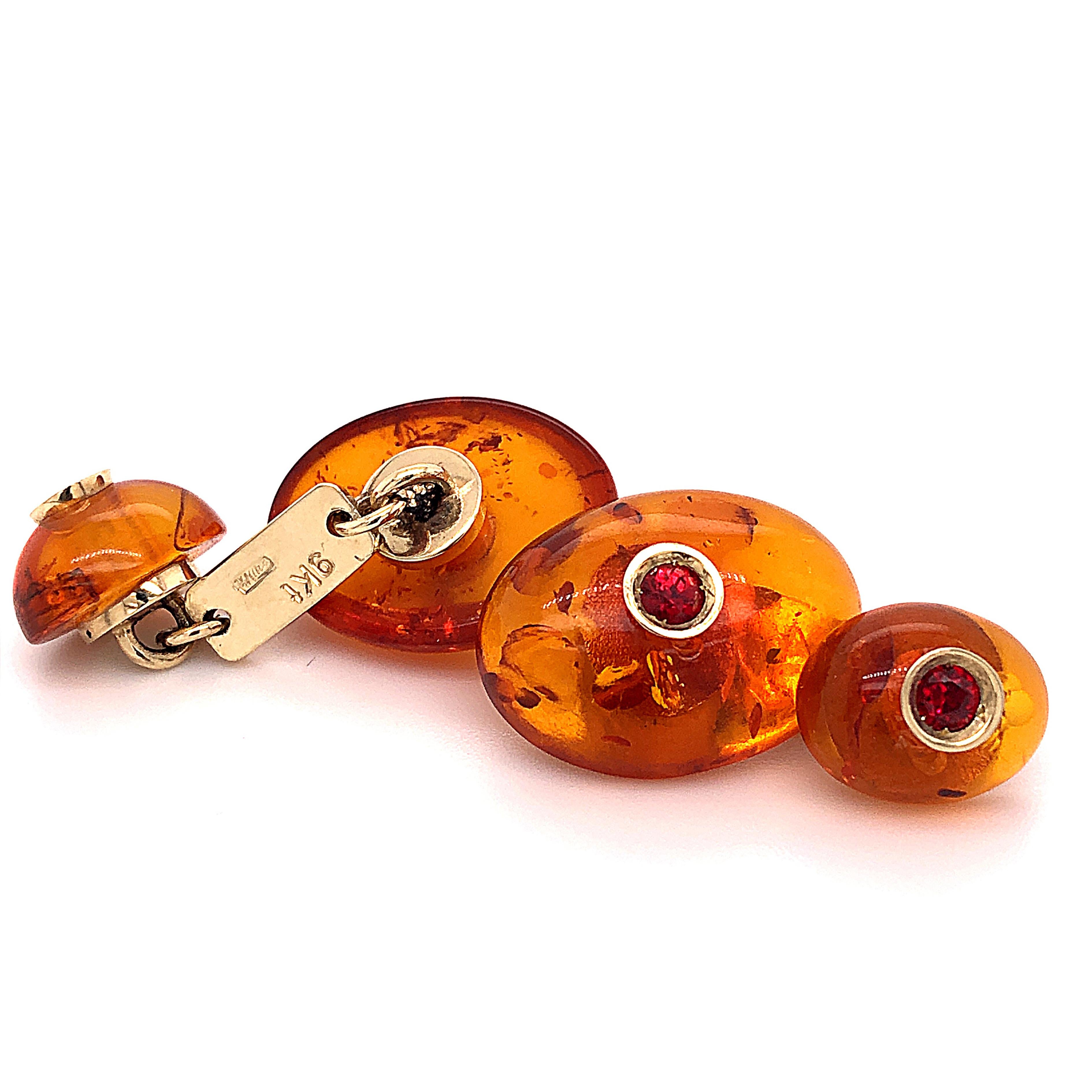 Berca Ruby Hand Inlaid Amber Yellow Gold Cufflinks In New Condition In Valenza, IT