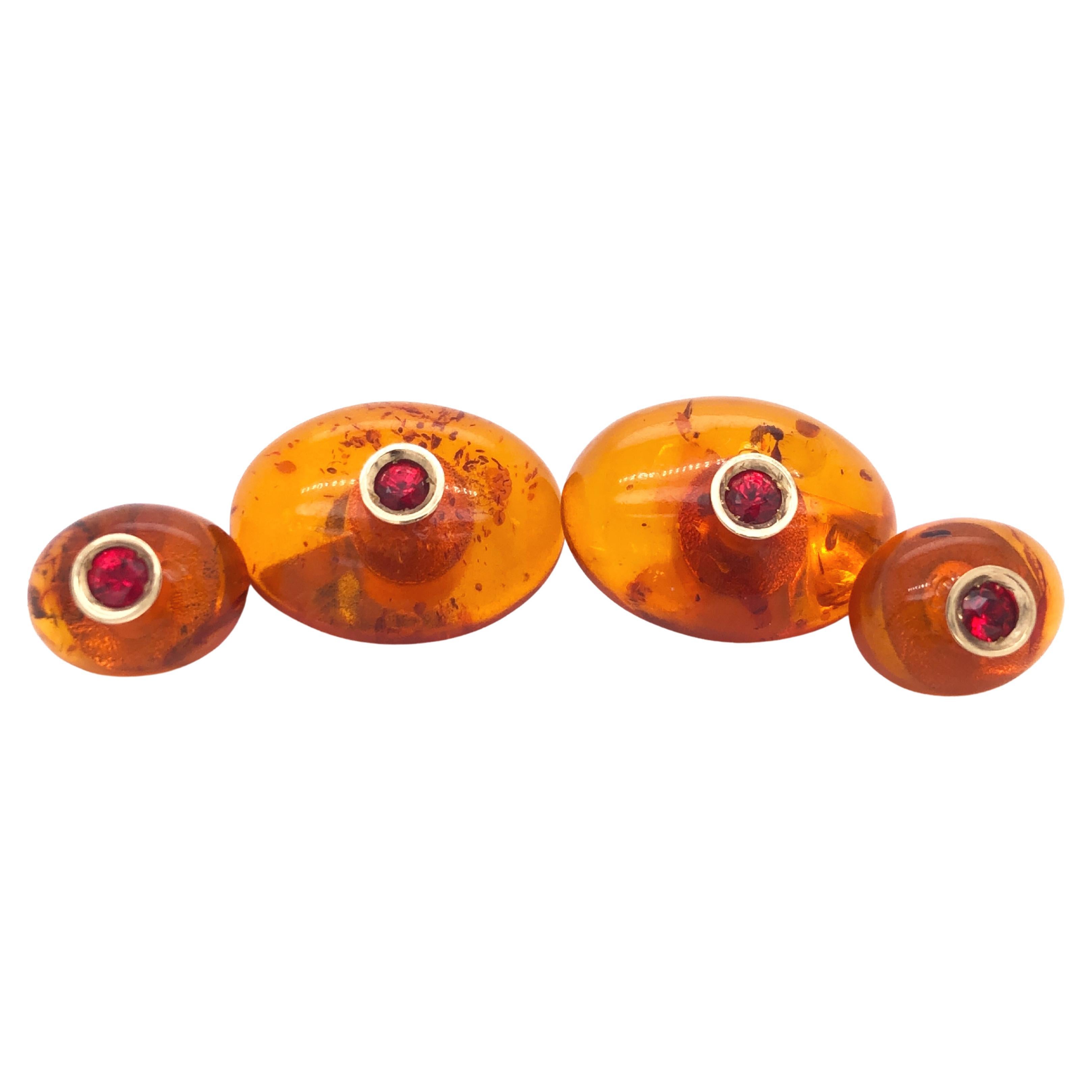 Berca Ruby Hand Inlaid Amber Yellow Gold Cufflinks