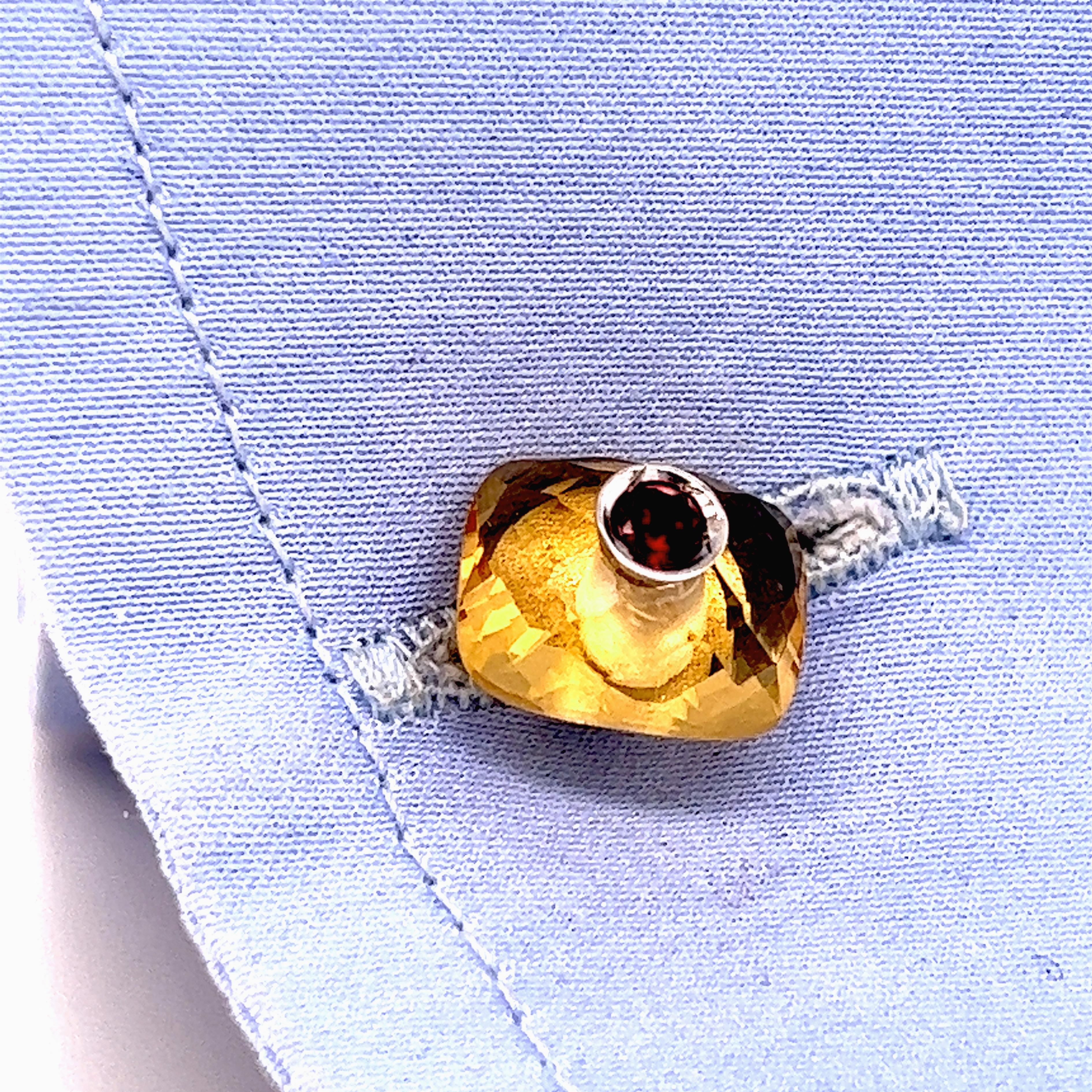 Briolette Cut Berca Ruby Inlaid Faceted Amethyst Citrine Quartz Setting White Gold Cufflinks For Sale