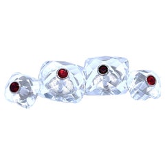 Berca Ruby Inlaid Faceted Rock Crystal Quartz Setting White Gold Cufflinks