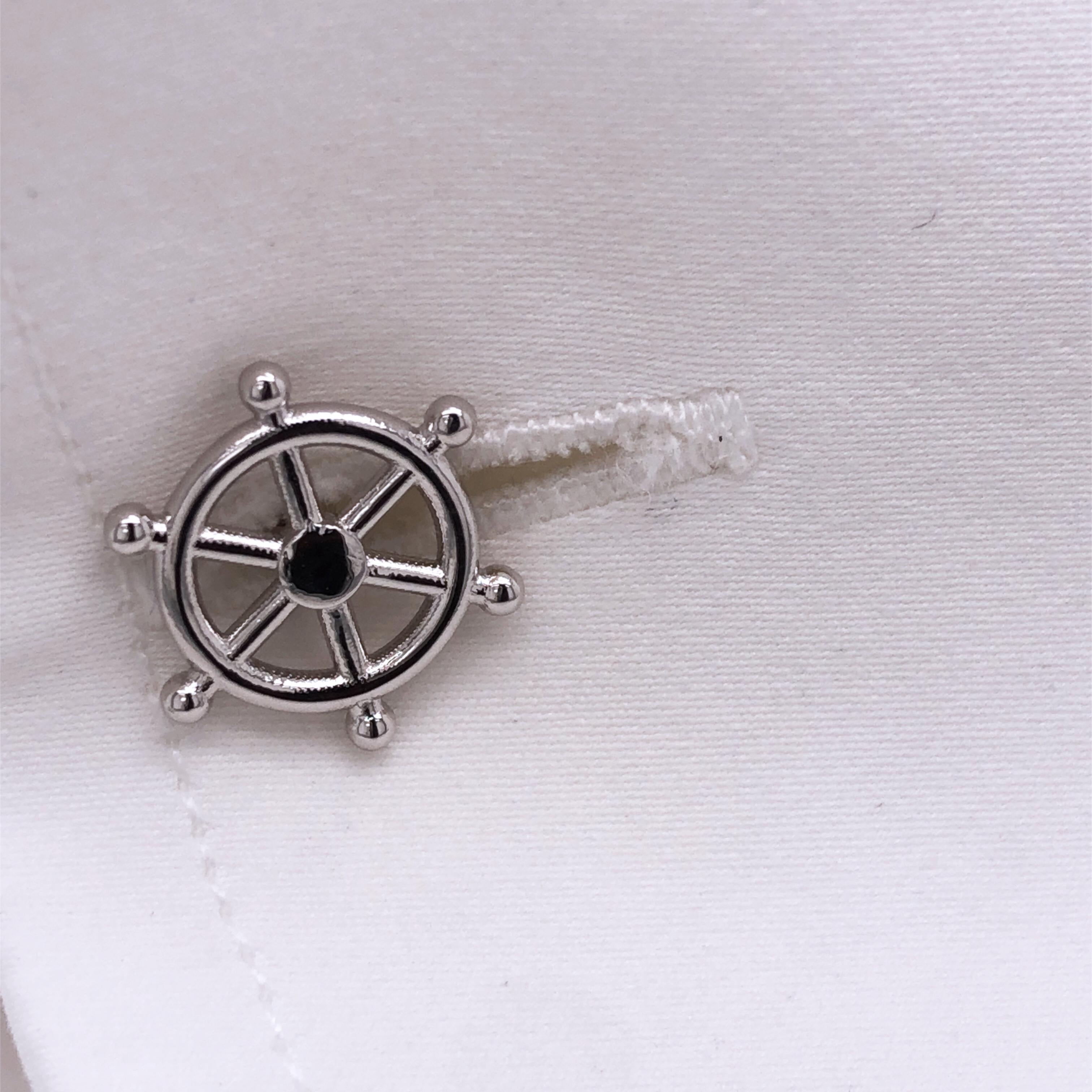 Contemporary Berca Sailing Boat's Wheel and Anchor Shaped Sterling Silver Cufflinks