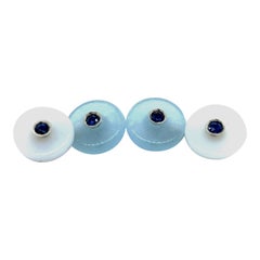 Berca Sapphire in an Aquamarine Chalcedony Disk Setting White Gold Cufflinks