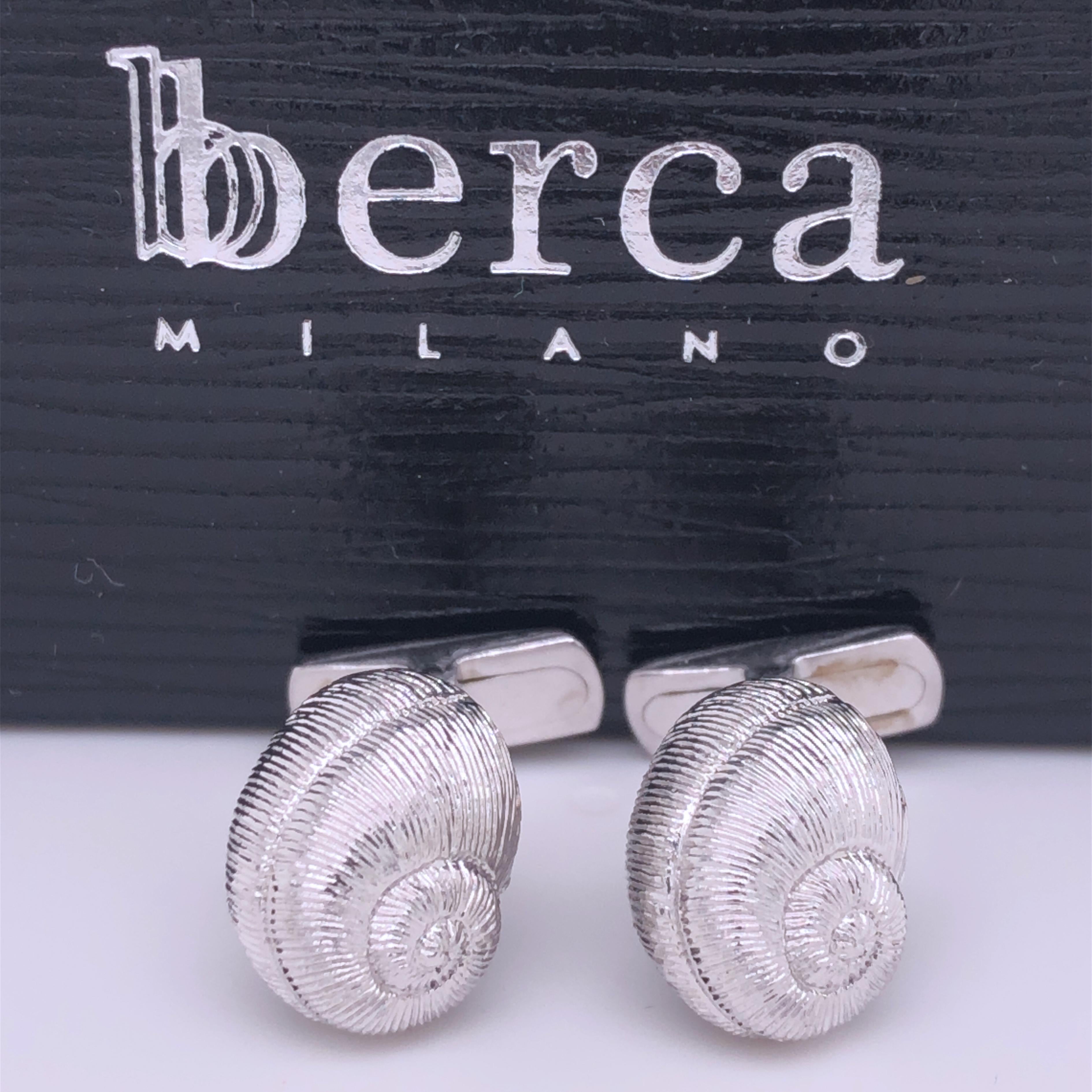 Berca Seashell Shaped Sterling Silver Cufflinks In New Condition For Sale In Valenza, IT
