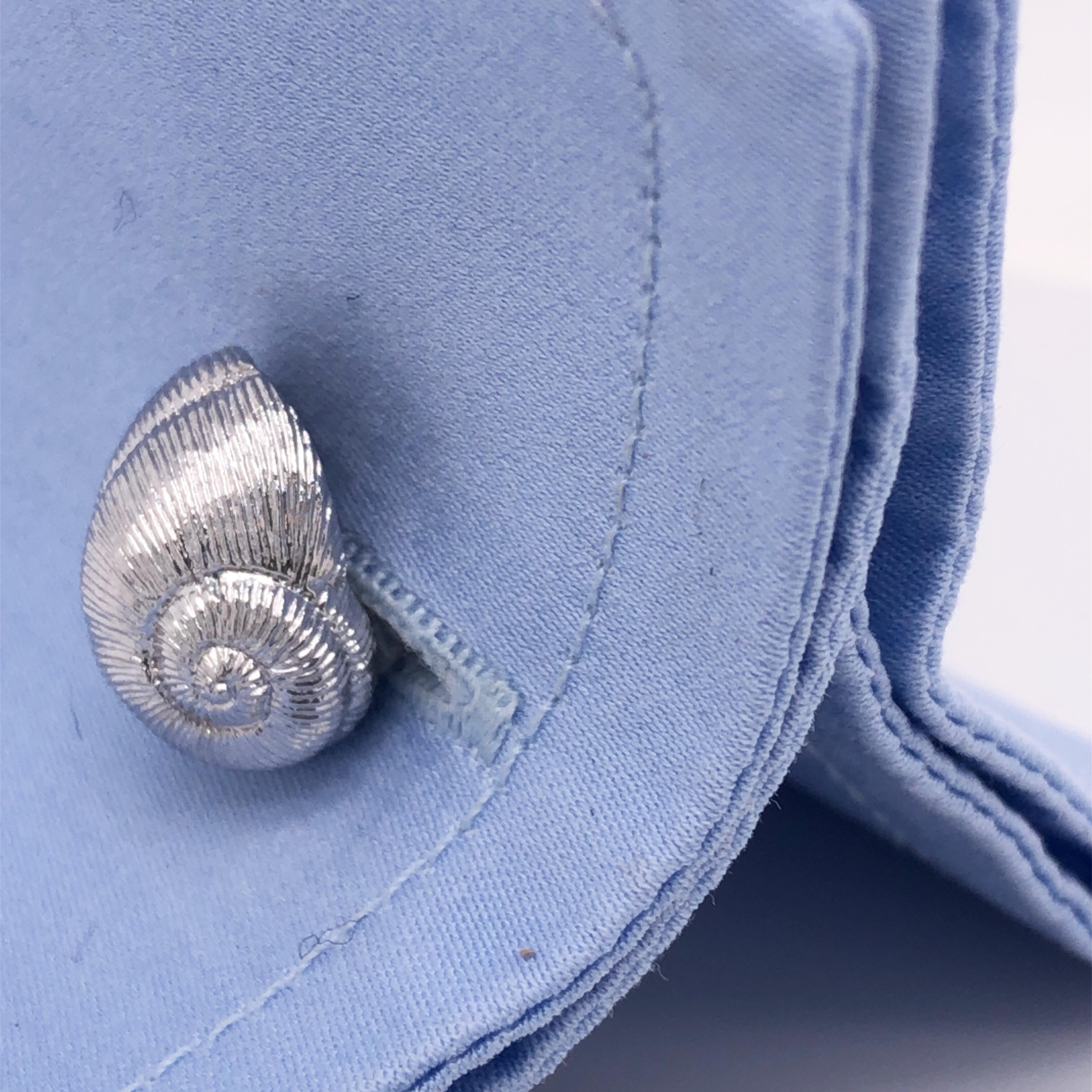 Women's or Men's Berca Seashell Shaped Sterling Silver Cufflinks For Sale