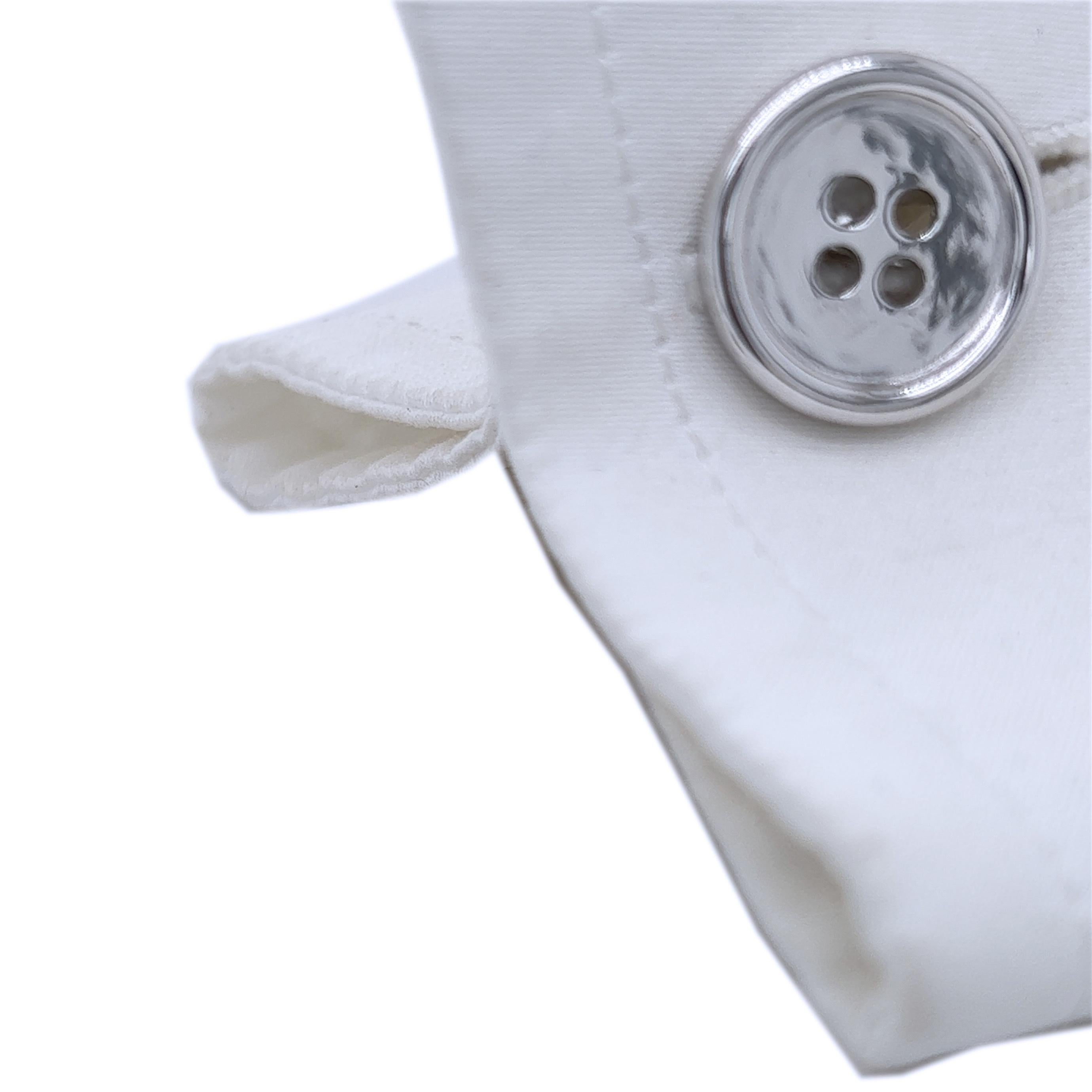 Contemporary Berca Solid Sterling Silver Button Shaped Cufflinks For Sale