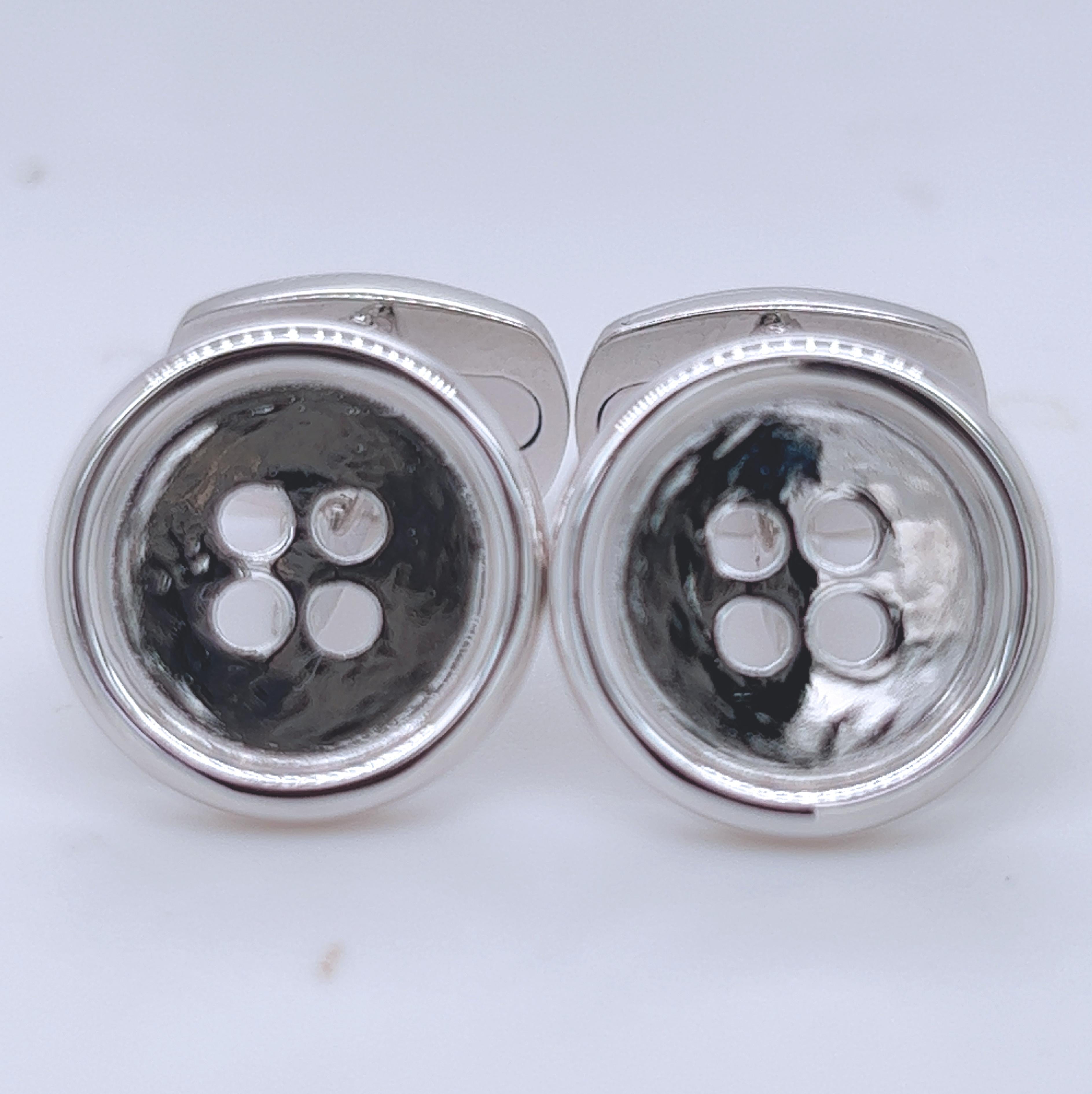 Berca Solid Sterling Silver Button Shaped Cufflinks In New Condition For Sale In Valenza, IT