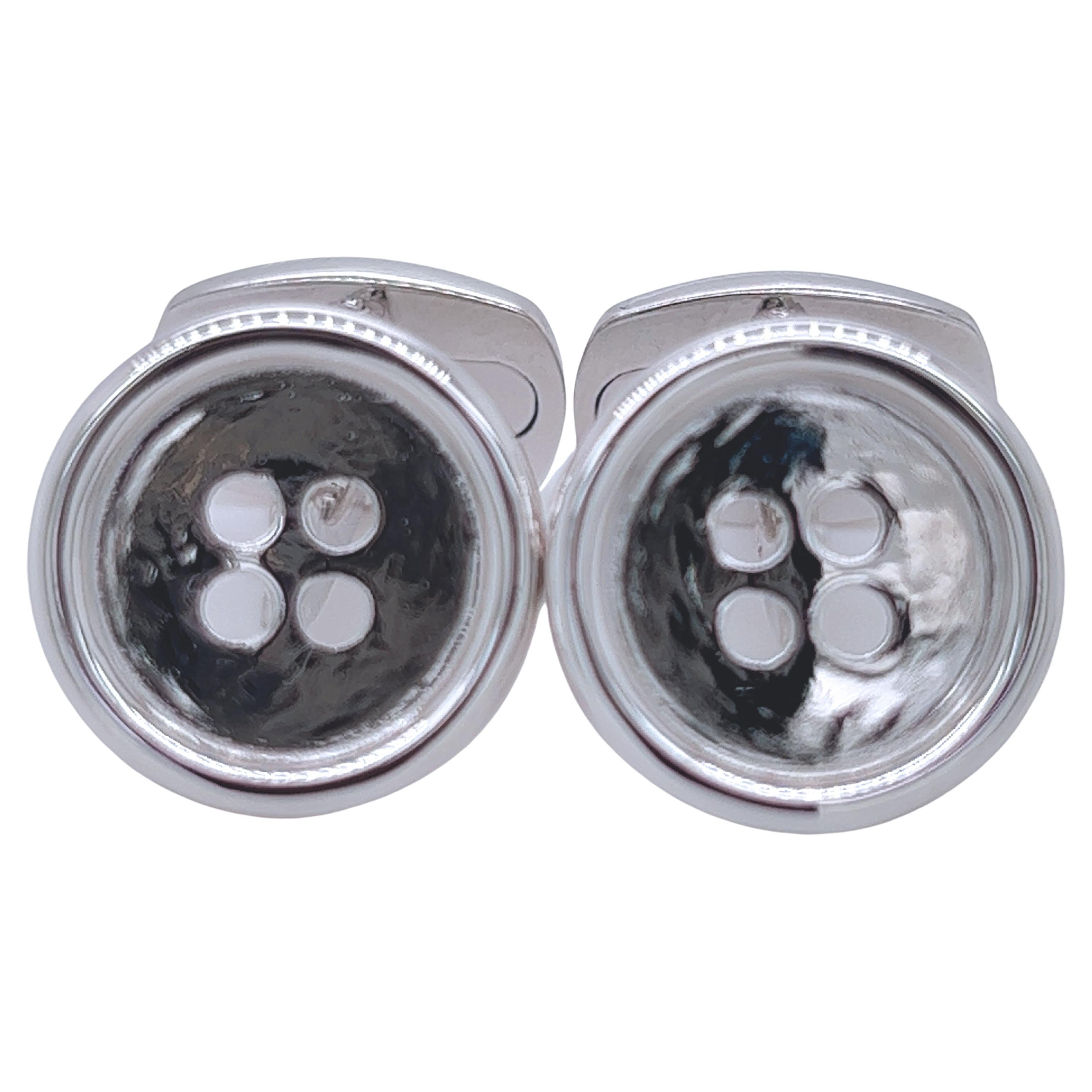 Berca Solid Sterling Silver Button Shaped Cufflinks For Sale