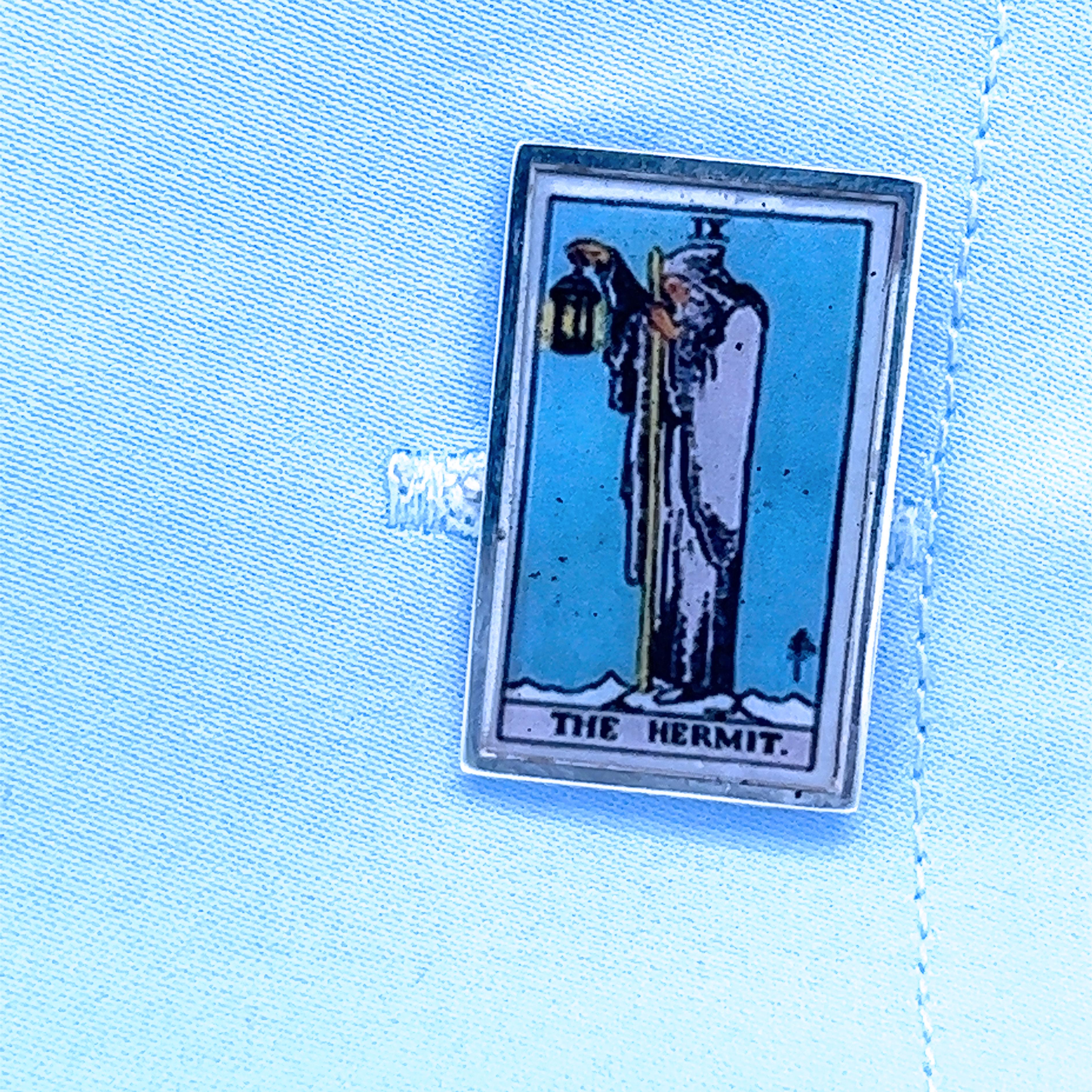 Women's or Men's The Fool and the Hermit Tarot Card Sterling Silver Cufflinks For Sale