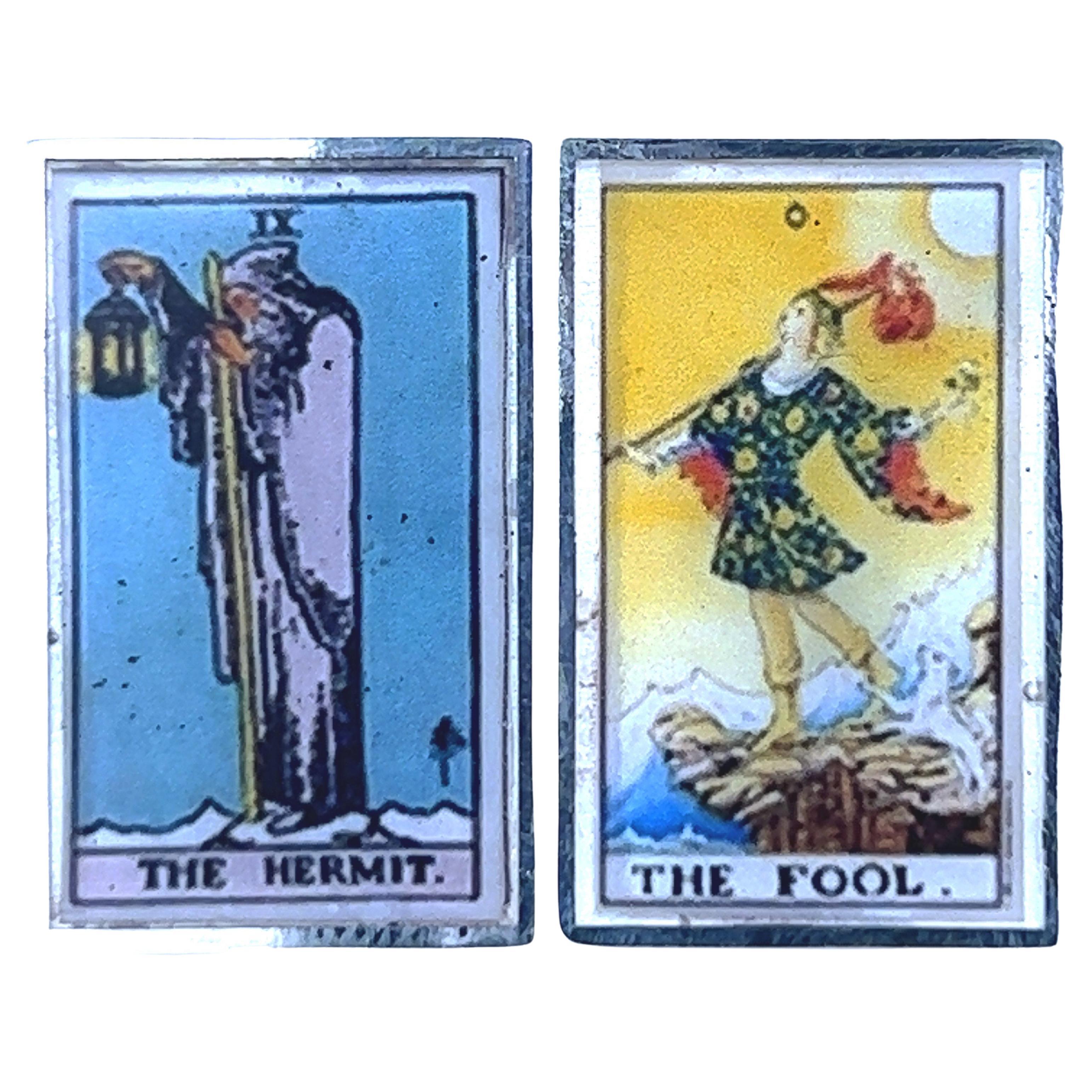 The Fool and the Hermit Tarot Card Sterling Silver Cufflinks For Sale