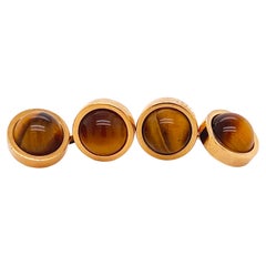 Berca Tiger's Eye Cabochon Round Shaped Sterling Silver Gold Plated Cufflinks