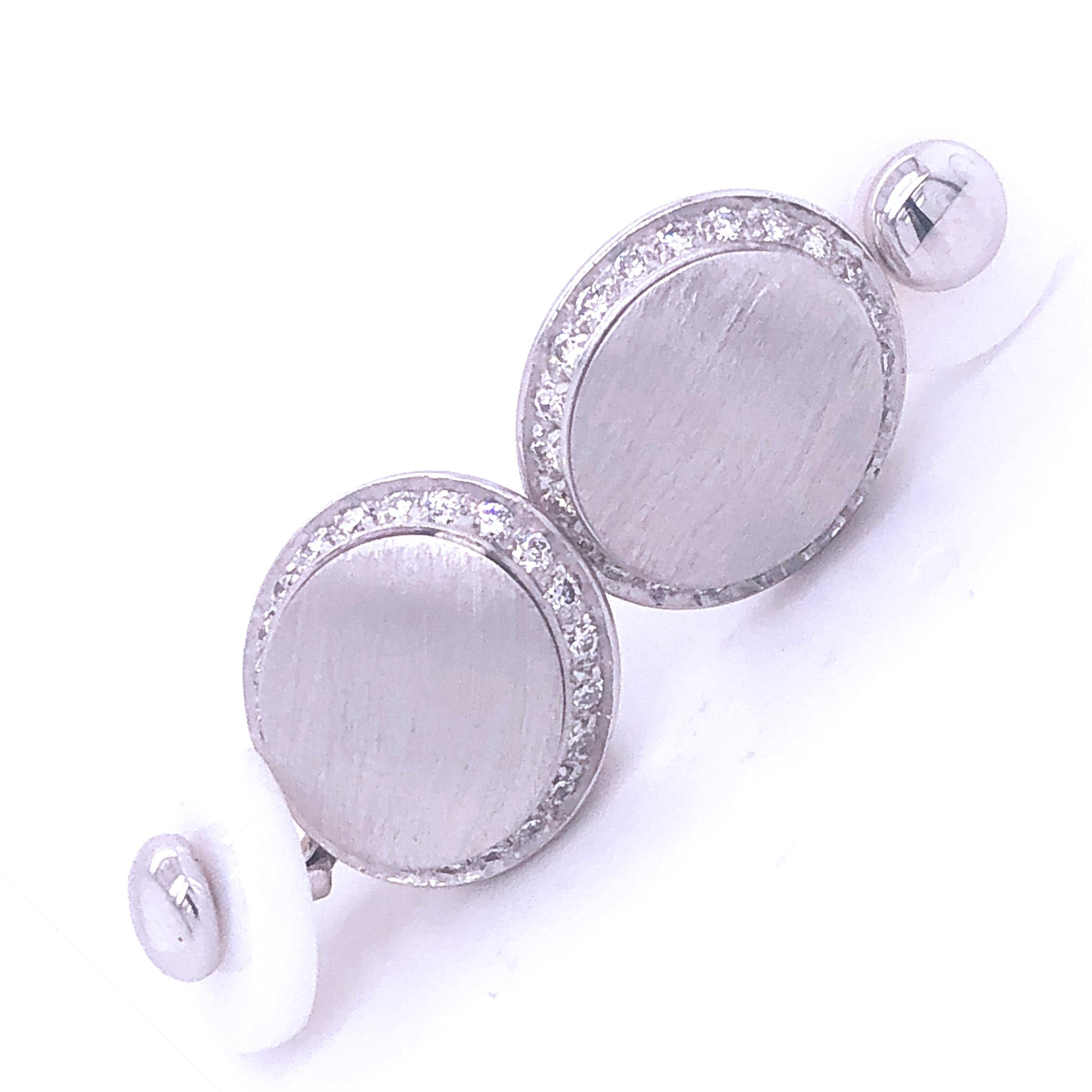 Contemporary Berca White Diamond 18k Oval Hand Brushed White Gold White Agate Back Cufflinks For Sale