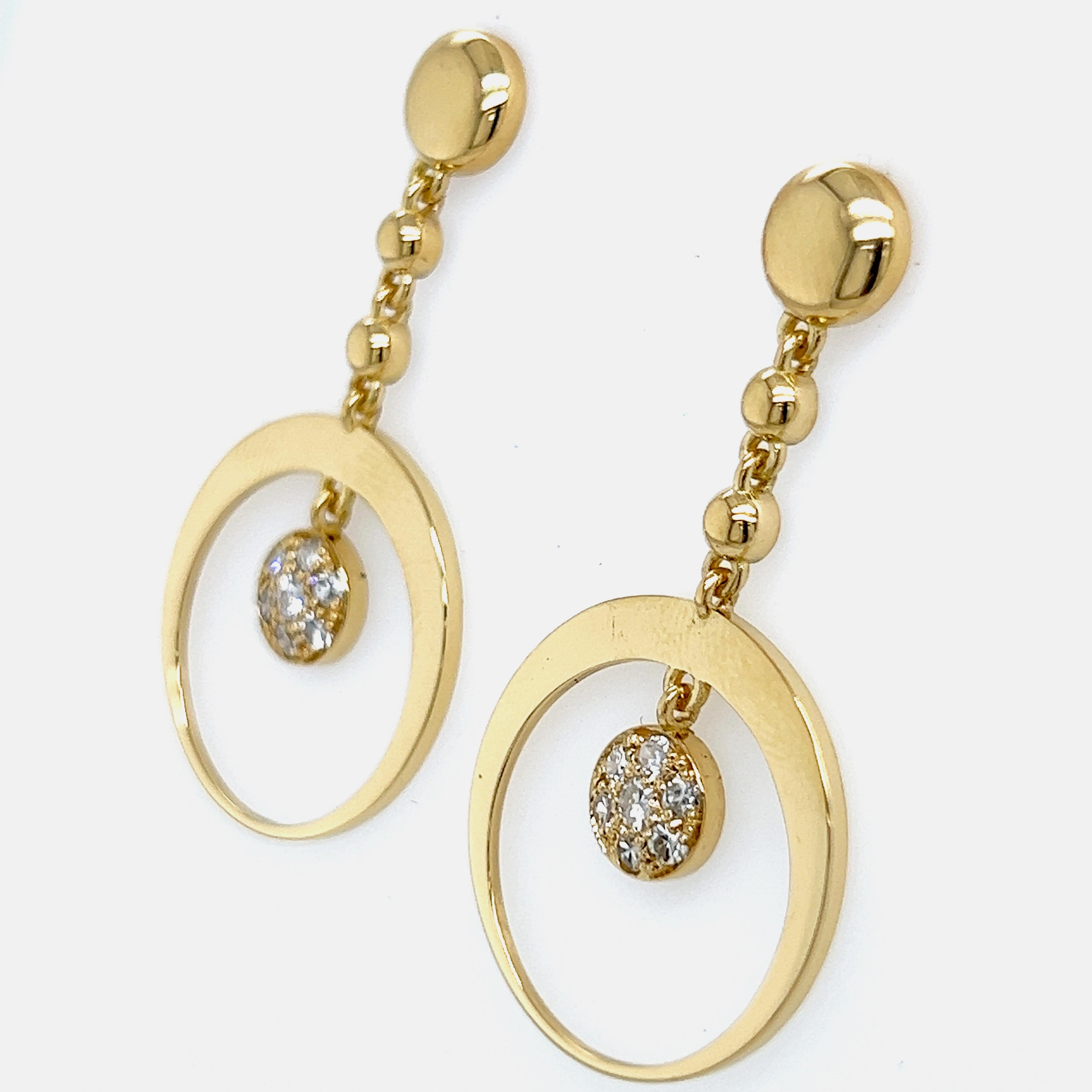 Contemporary Berca White Diamond 18k Yellow Gold Dangle Earrings For Sale