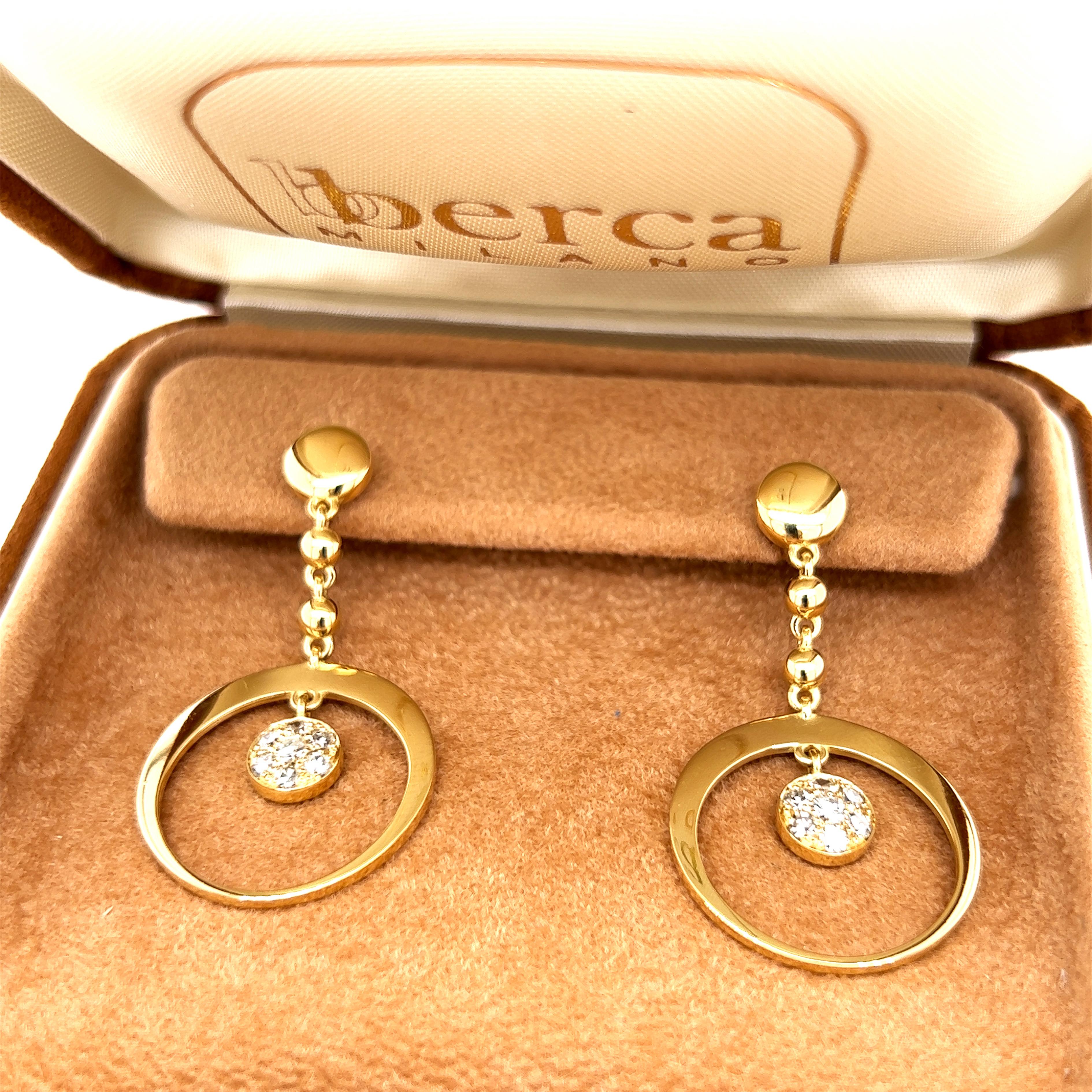 Berca White Diamond 18k Yellow Gold Dangle Earrings In New Condition For Sale In Valenza, IT
