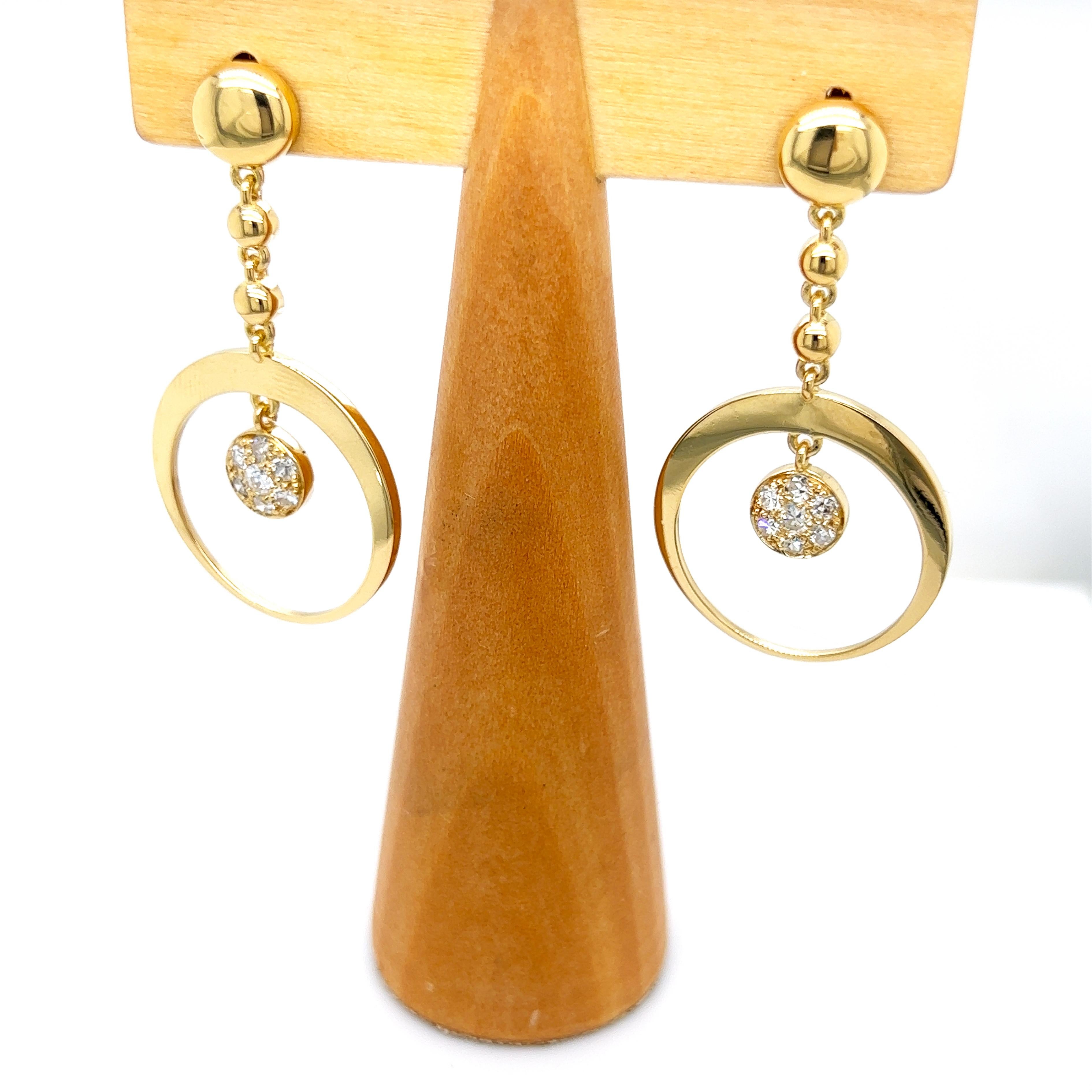 Women's Berca White Diamond 18k Yellow Gold Dangle Earrings For Sale