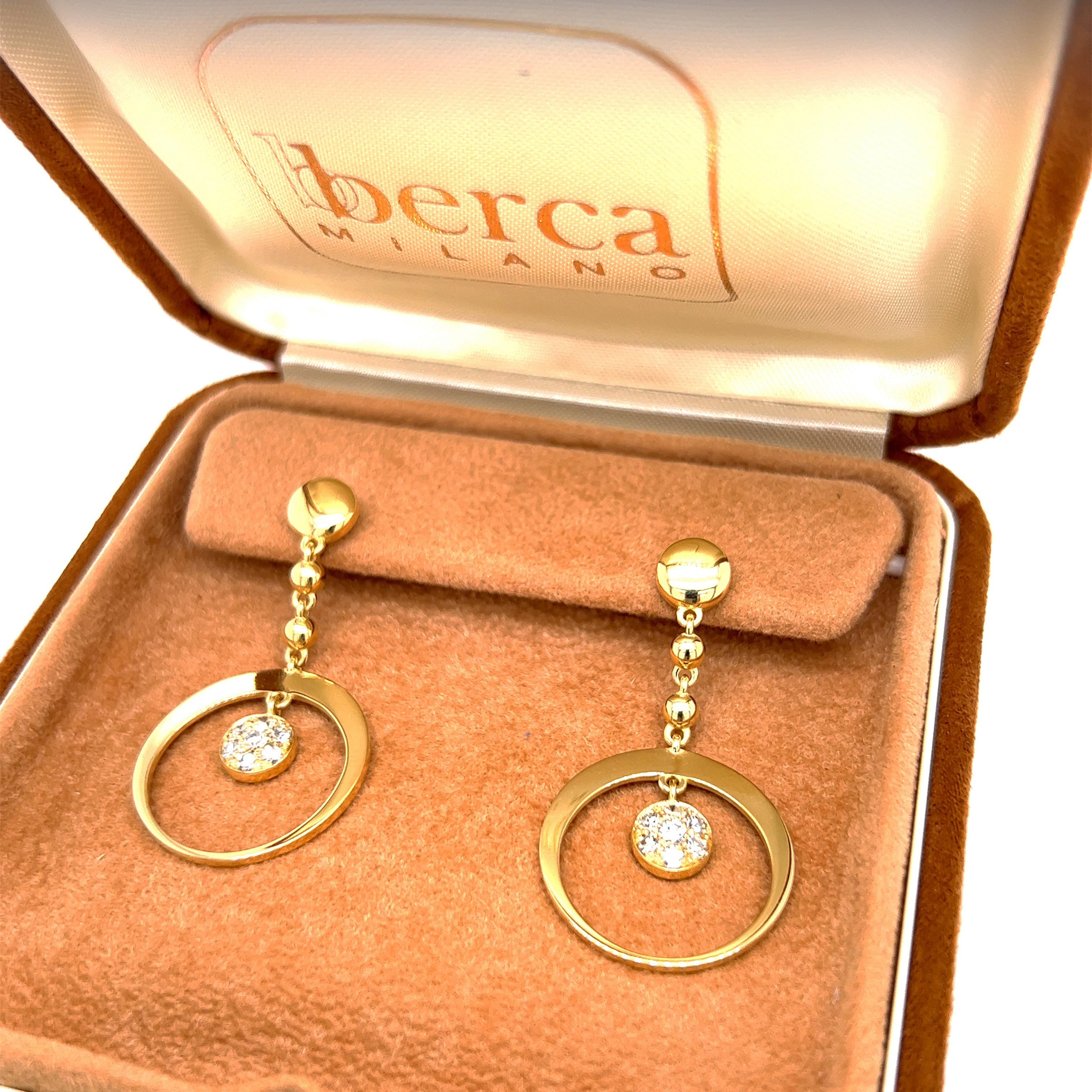 Berca White Diamond 18k Yellow Gold Dangle Earrings For Sale 1