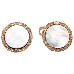 Berca White Diamond Light Grey Mother of Pearl 18 Karat Rose Gold Cufflinks