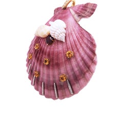Berca White Diamond Red Garnet Yellow Citrine Light Purple Shell Shaped Pendant