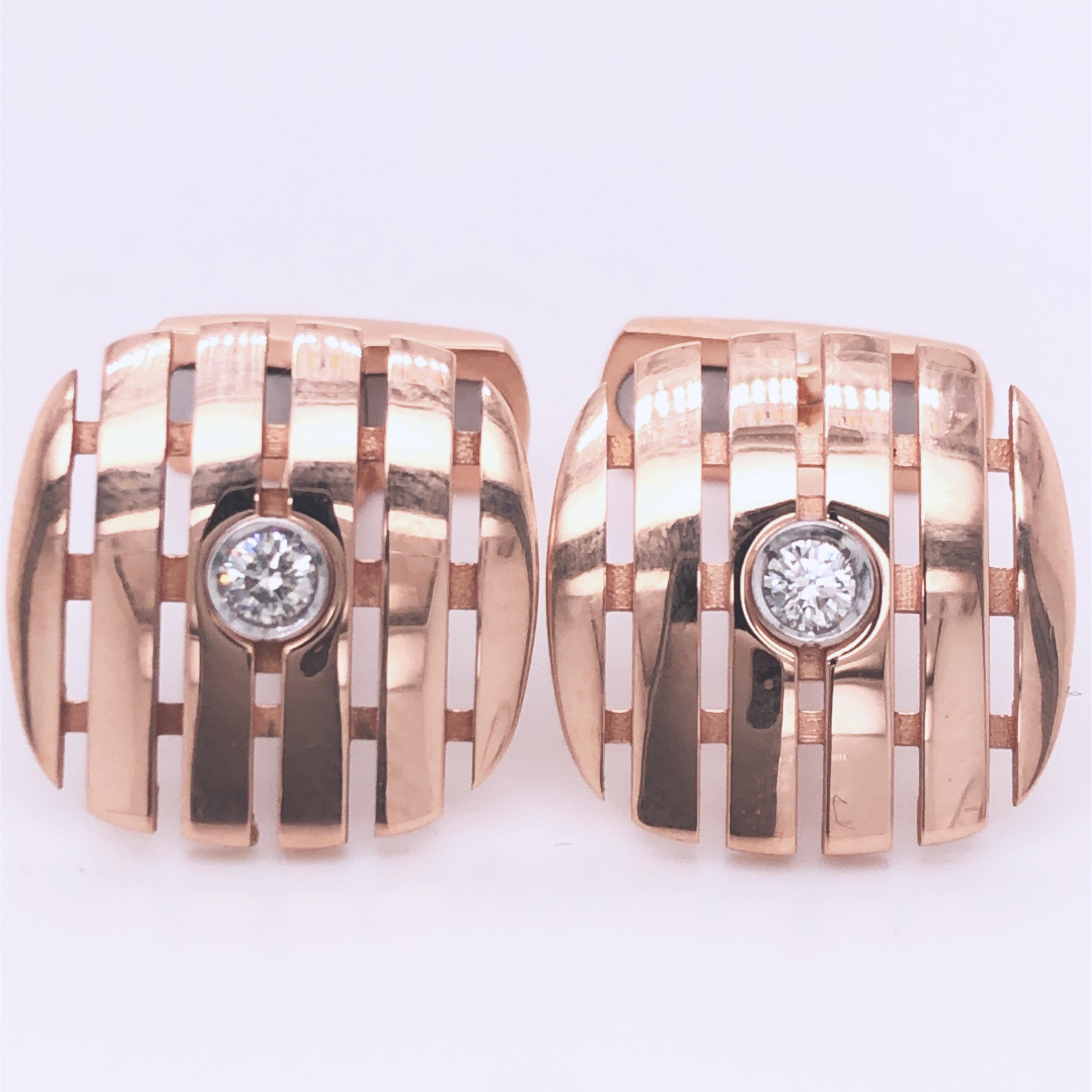 Berca White Diamond Squared Shaped 18 Karat Rose Gold Cufflinks In New Condition For Sale In Valenza, IT