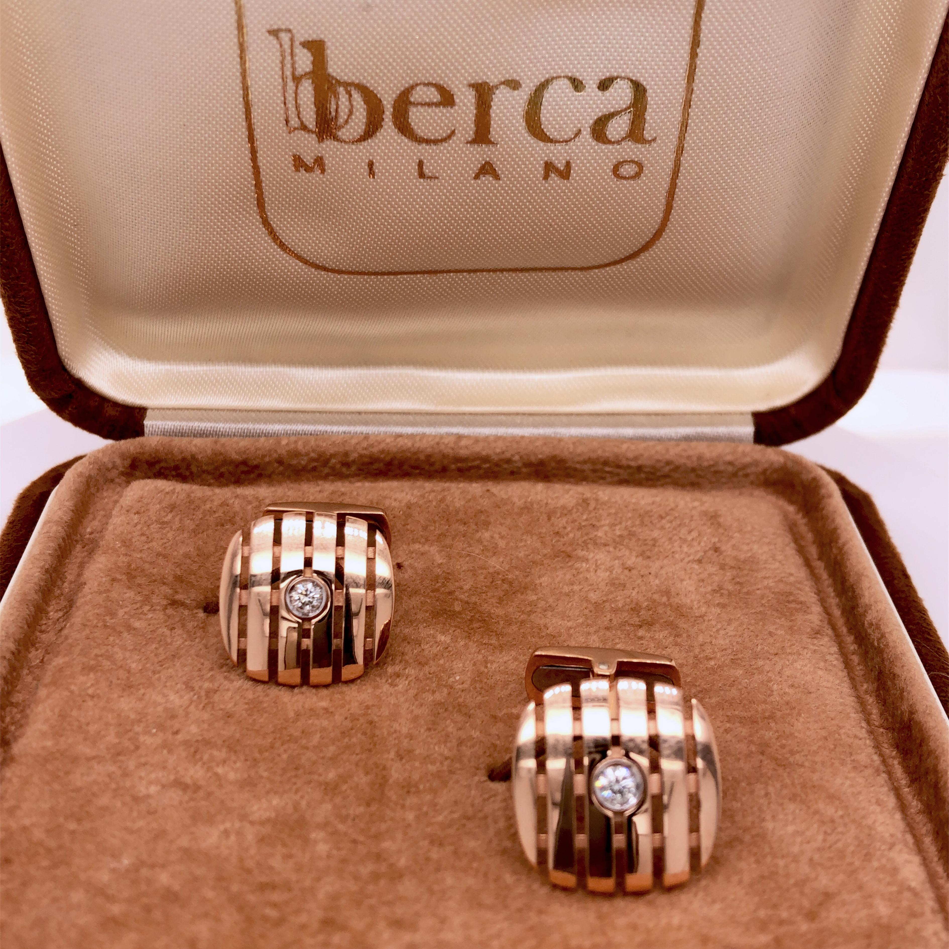 Berca White Diamond Squared Shaped 18 Karat Rose Gold Cufflinks For Sale 3