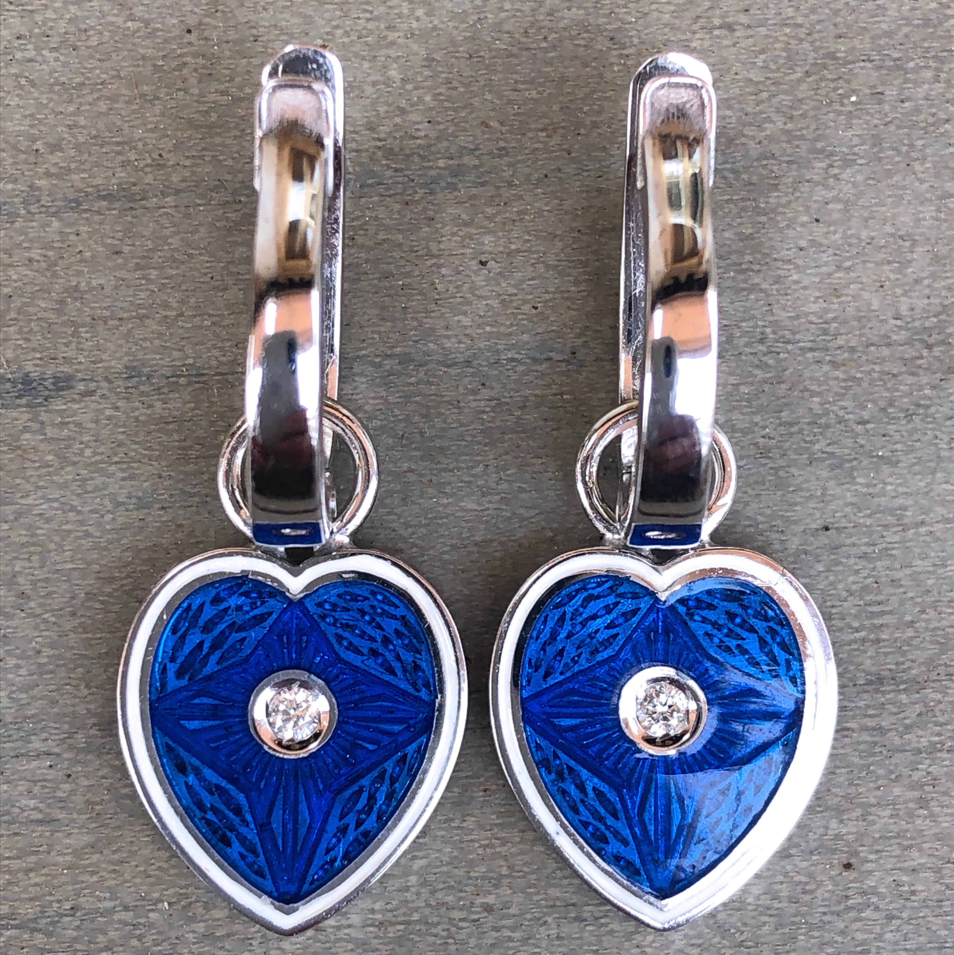 Berca White Diamond White Royal Blue Heart Shaped Gold Removable Dangle Earrings For Sale 5