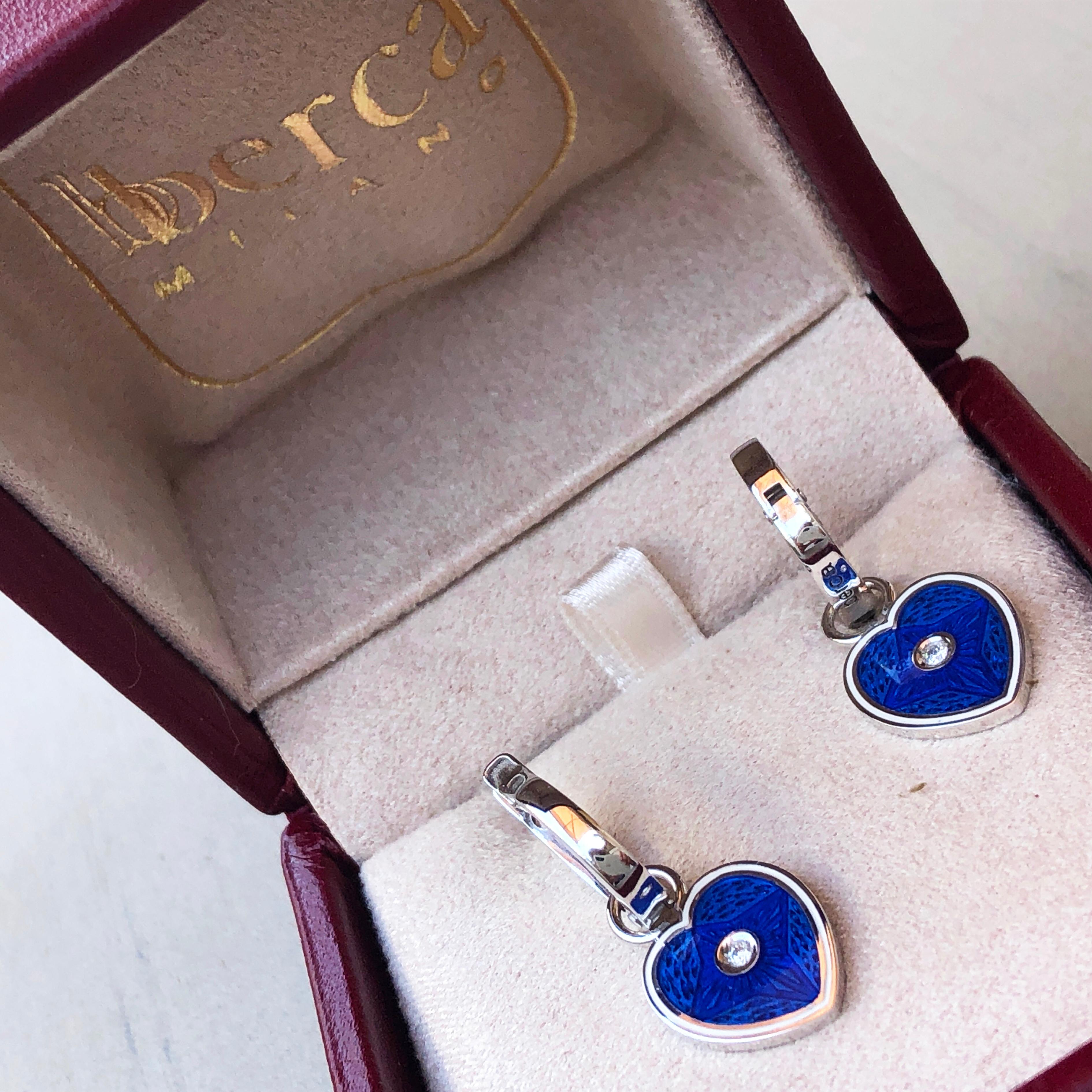 Berca White Diamond White Royal Blue Heart Shaped Gold Removable Dangle Earrings For Sale 7