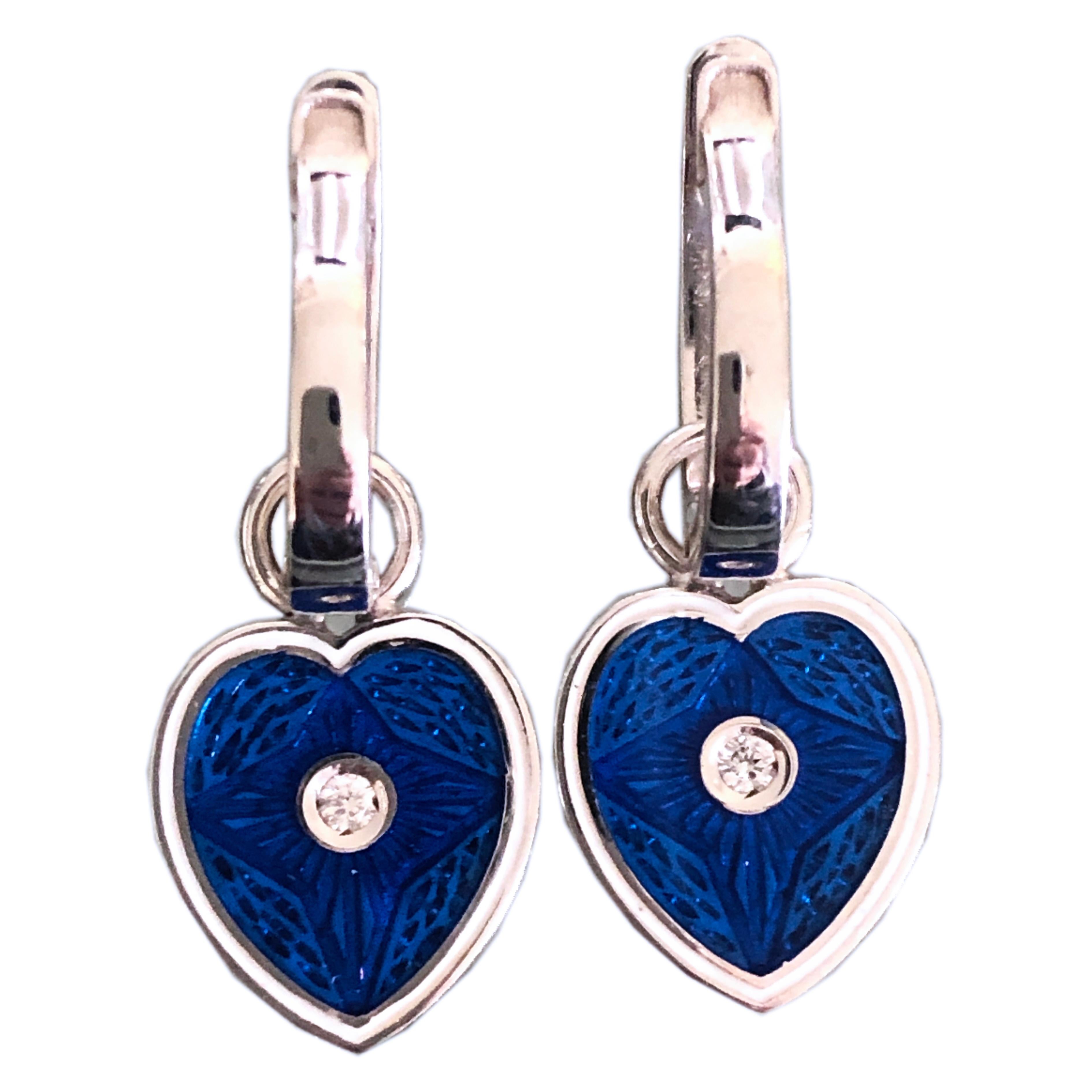 Brilliant Cut Berca White Diamond White Royal Blue Heart Shaped Gold Removable Dangle Earrings For Sale