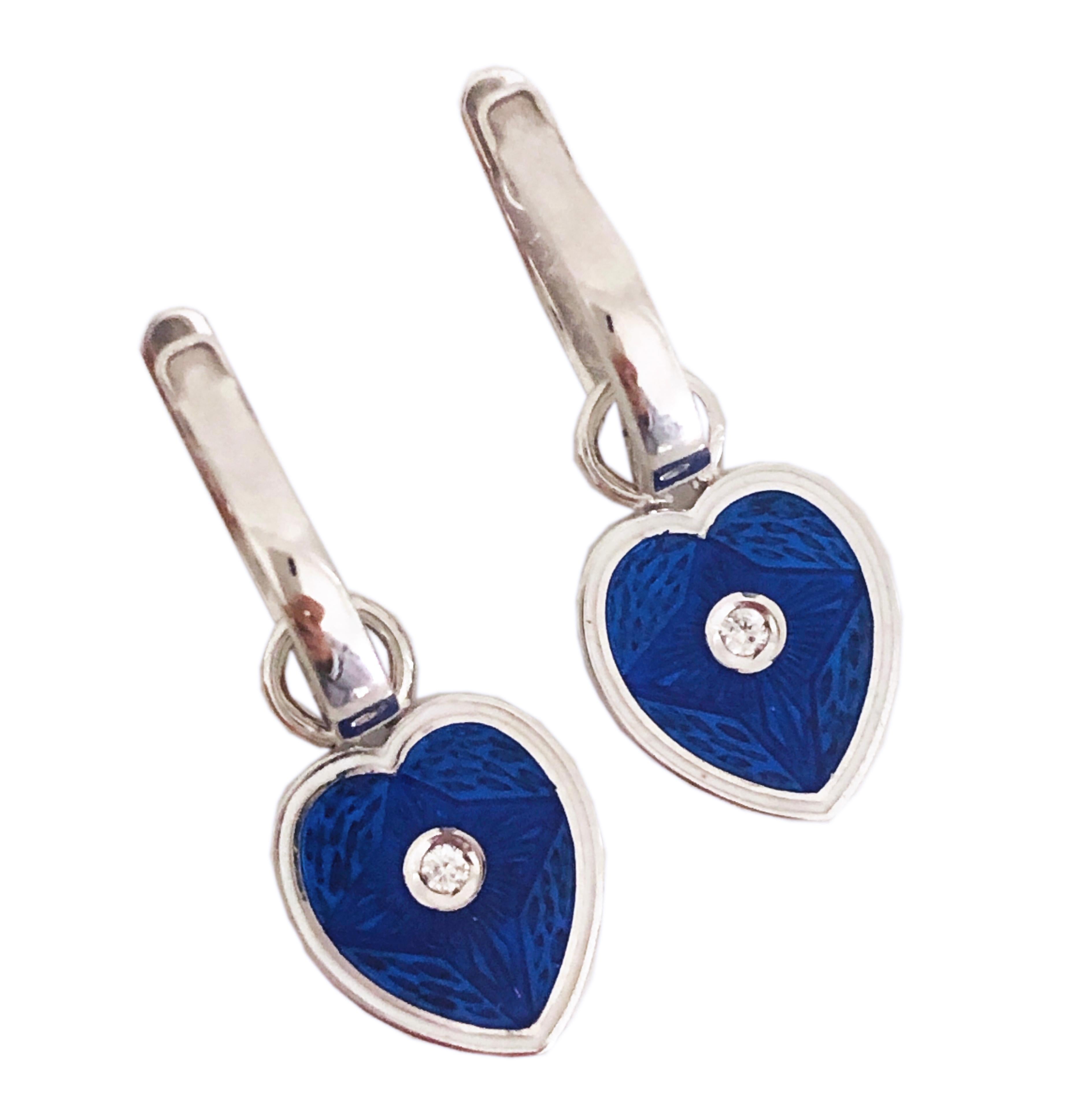 Berca White Diamond White Royal Blue Heart Shaped Gold Removable Dangle Earrings In New Condition For Sale In Valenza, IT