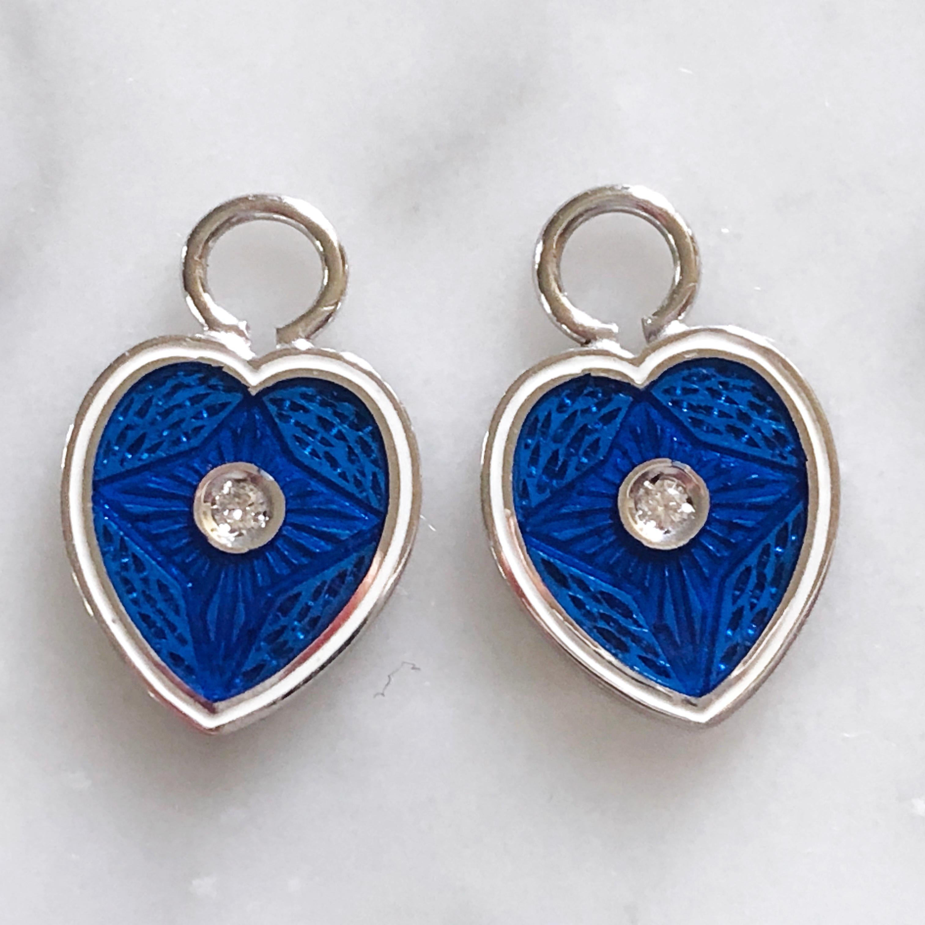 Berca White Diamond White Royal Blue Heart Shaped Gold Removable Dangle Earrings For Sale 1