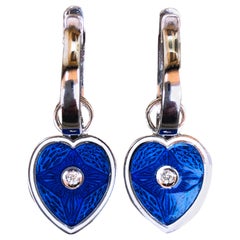 Berca White Diamond White Royal Blue Heart Shaped Gold Removable Dangle Earrings