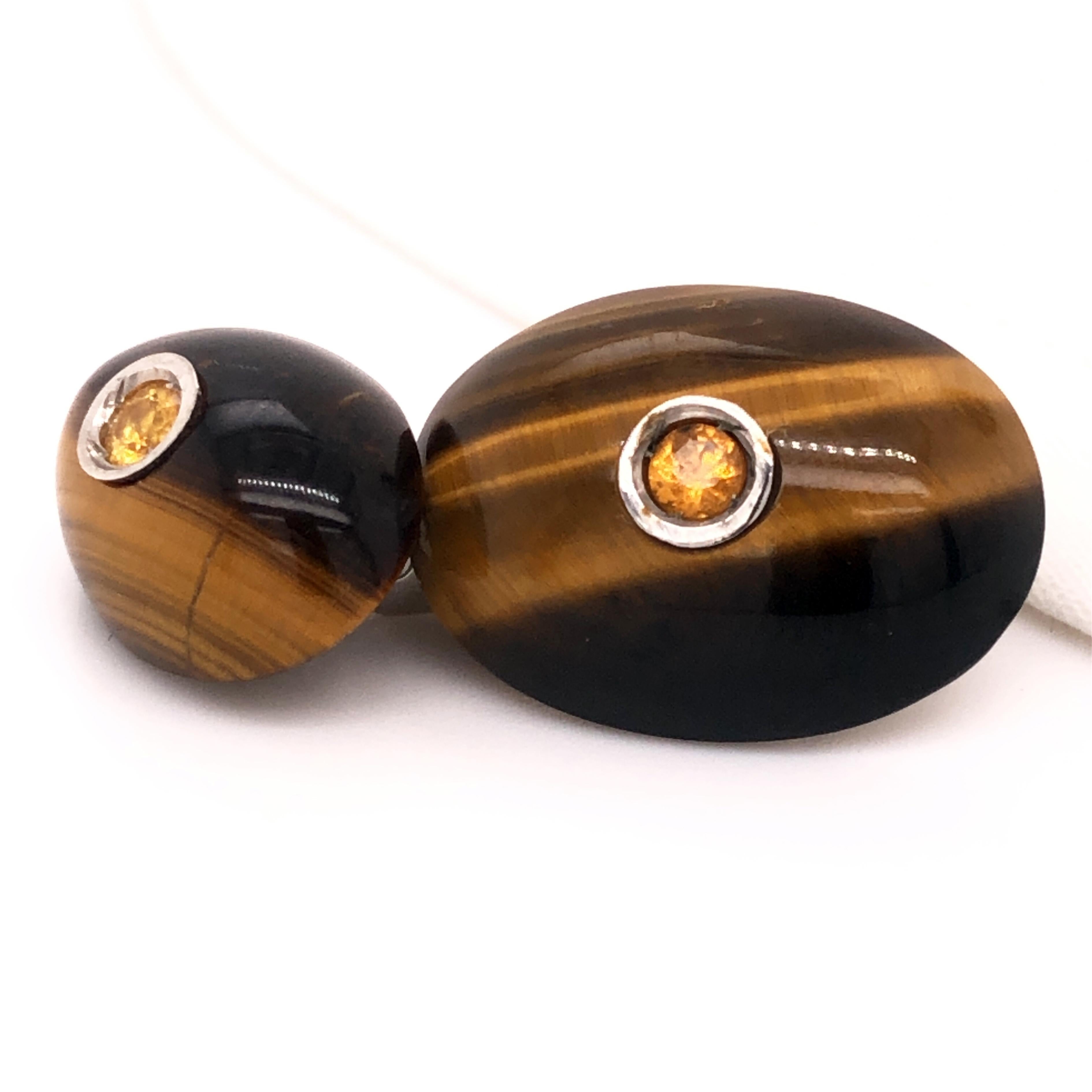 Contemporary Berca Yellow Sapphire Hand Inlaid Tiger's Eye White Gold Cufflinks For Sale