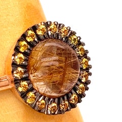 Berca Yellow Sapphire Rutilated Quartz Cabochon Rose Gold Cocktail Ring