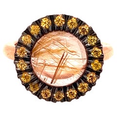 Anello Cocktail in oro rosa con zaffiro giallo e quarzo rutilato BERCA