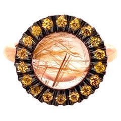 Berca Yellow Sapphire Rutilated Quartz Cabochon Rose Gold Cocktail Ring