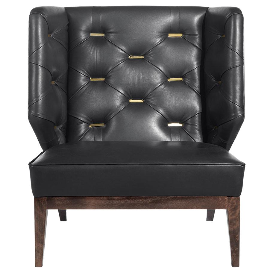 21st Century Berchet Armchair in Black Leather by Roberto Cavalli Home Interiors