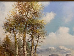 Autumne au Village, Lake, Mountain and Tall Trees in Landscape 1970s