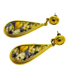 BEREBI signed gold tone flower dangle pierced designer earrings