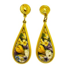 Vintage BEREBI signed gold tone flower dangle pierced designer earrings 