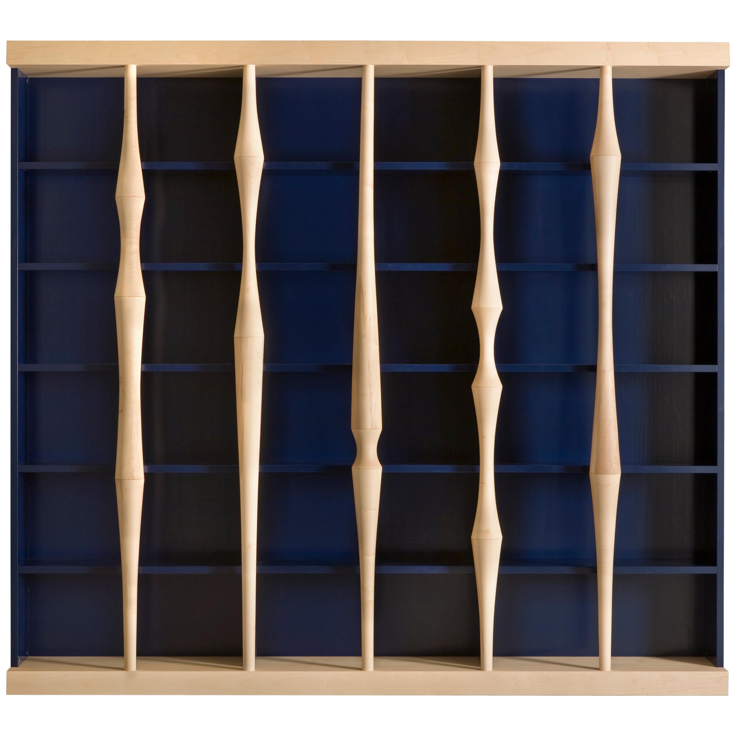 Berenice, Bookcase with Hand Turned Lances in maple wood, by Luca Scacchetti
