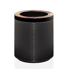 Berenice Waste Paper Basket in Horn, Wood & Aida Pebbled Leather by Arcahorn