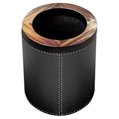 Berenice Waste Paper Basket in Horn, Wood & Aida Pebbled Leather by Arcahorn