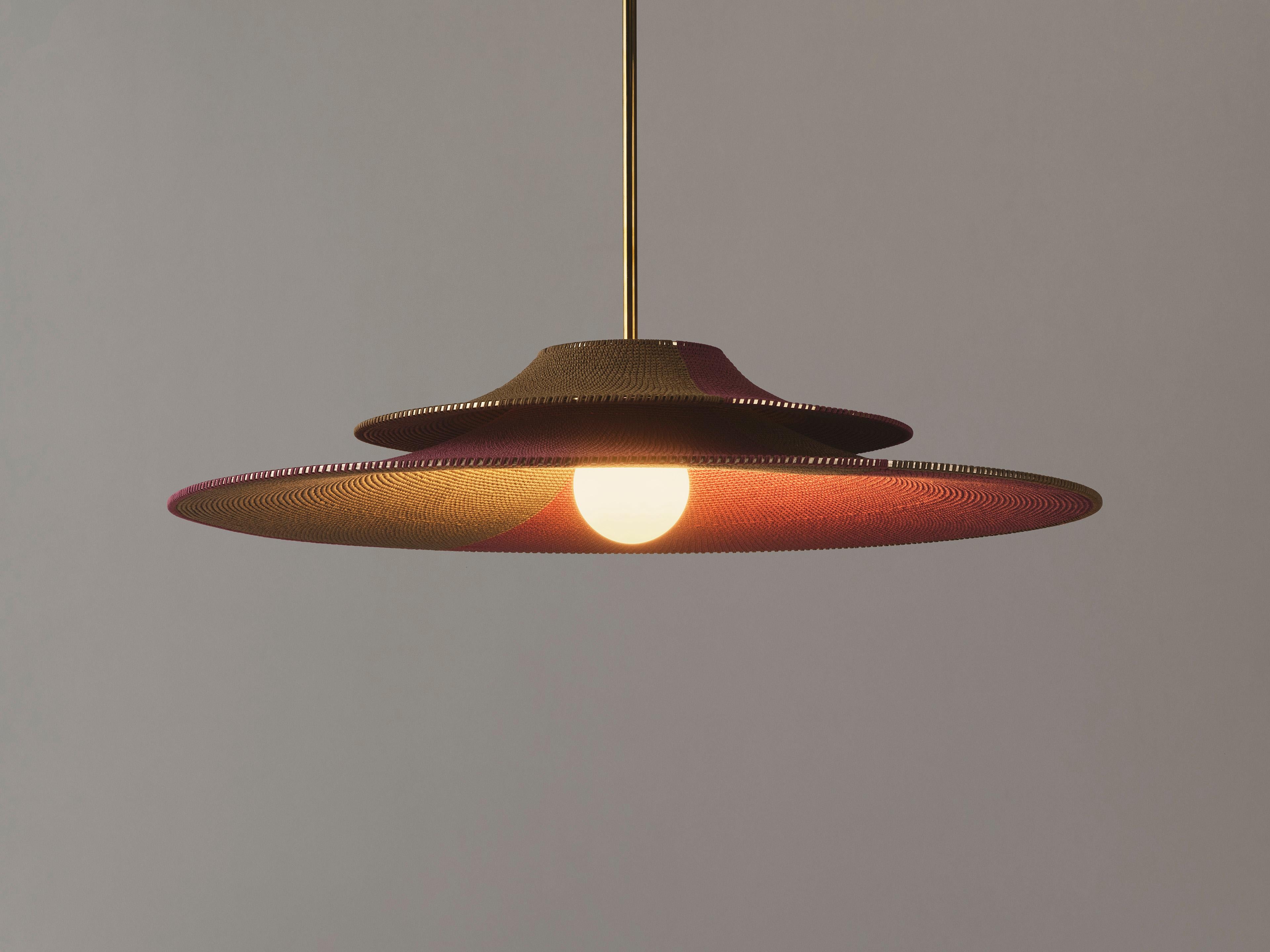 XXIe siècle et contemporain Abat-jour simple en forme de béret, fabriqué à la main, pendentif double en tissu, Ø100cm/39in en vente