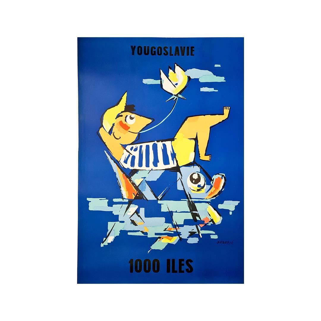 Plakat für den Tourismus der 50er Jahre für Jugoslawien und seine 1000 Inseln – Print von Beretic