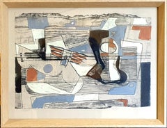 Französisches abstrakt-expressionistisches Acryl auf Papier. 
