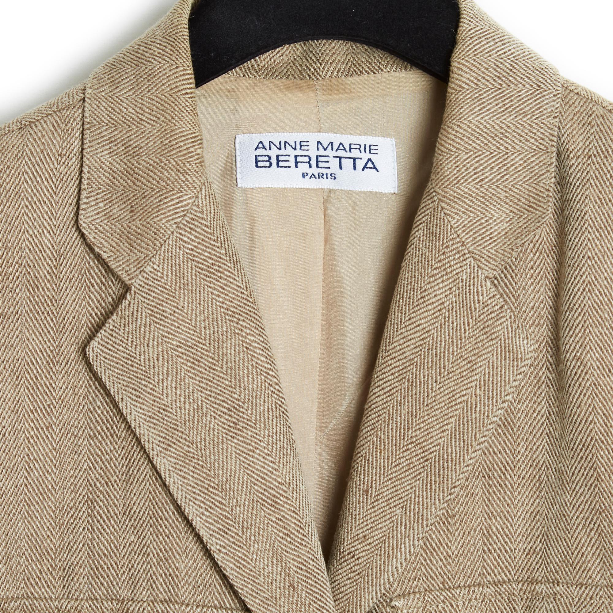 Beretta Beige Linen Wool Straight Coat FR38 en vente 1