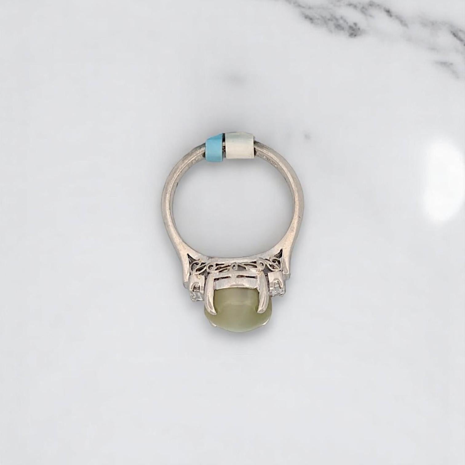 Berezi – 7.78 ct Cat’s Eye Chrysoberyl & .34 ct Diamond Platinum Ring – Size 6.5 (Moderne) im Angebot