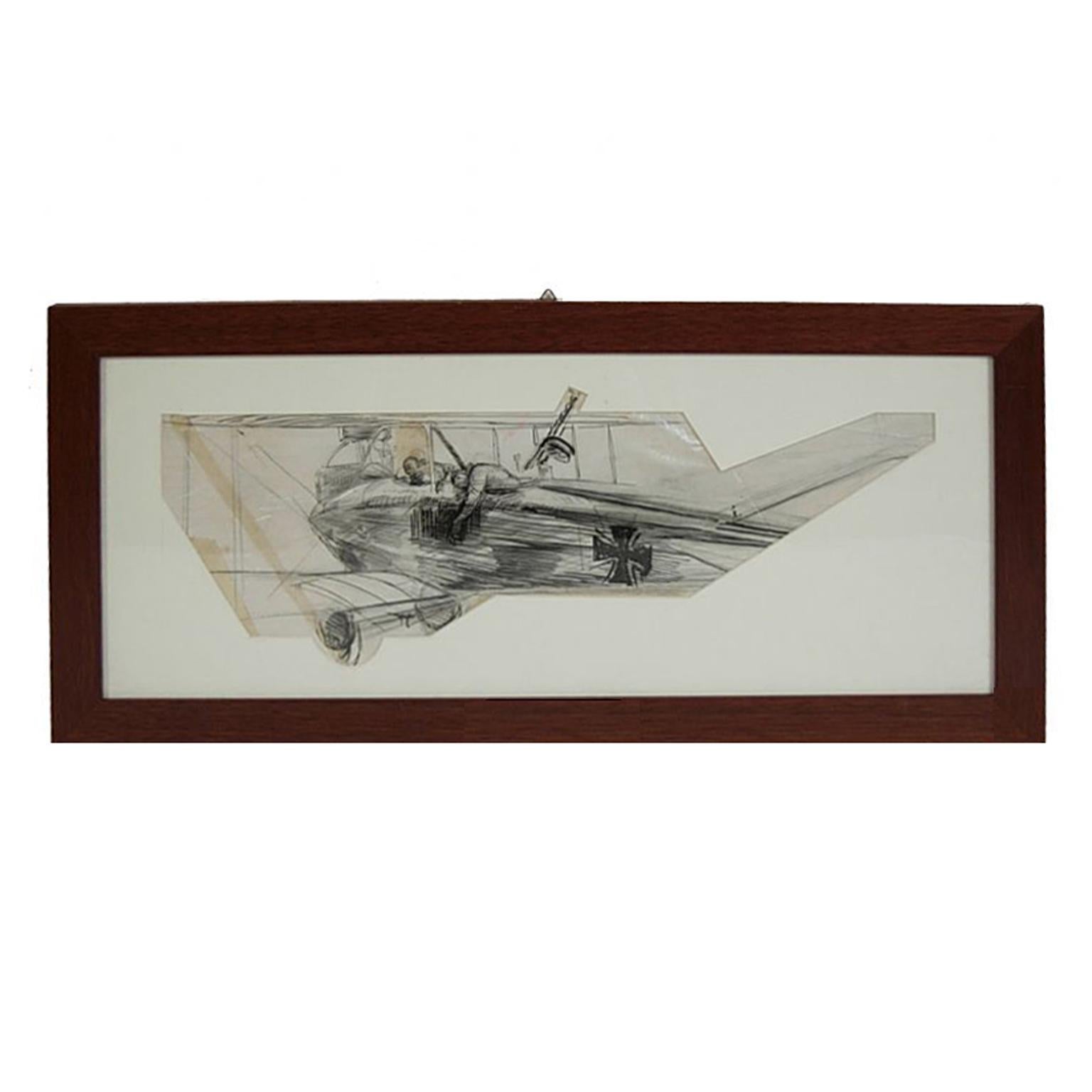 Indian ink drawing depicting a Berg Av C I WWI Aircraft