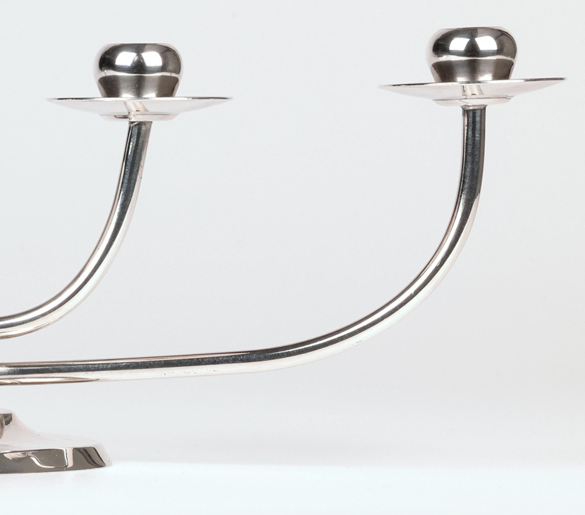 Berg Danish Mid-Century Silver Plated Candle Holder Centrepiece (Handgefertigt) im Angebot